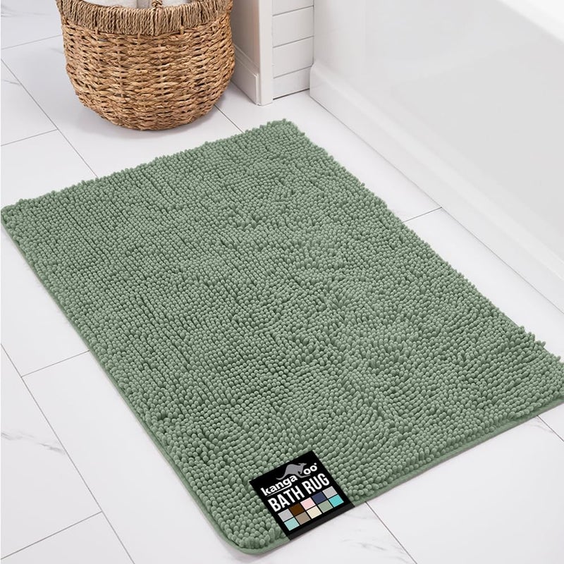 KANGAROO Bathroom Rugs, Chenille Soft Absorbent Bath Rug, Shaggy Shower Mat, Quick Dry Machine Wash Bathmat, Plush Carpet Mats for Tub, Bathtub and Room Home Decor Accessories, 60x24, Sage - Image 1